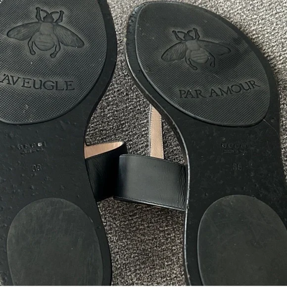 Gucci GG Marmont Leather Thong Sandals • Black • Size 39 - Picture 7 of 8